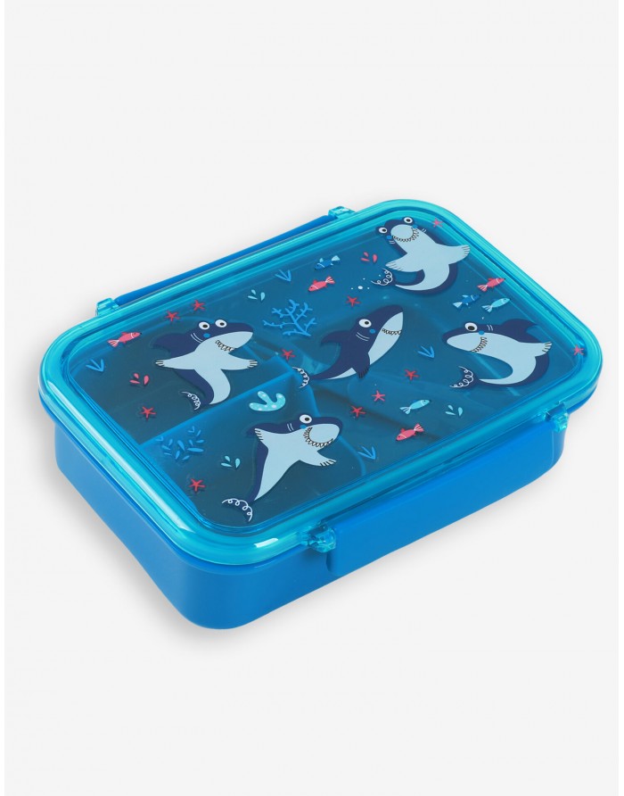 Lunch box con cubiertos Tiburones azules