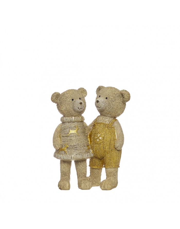 Figura poliresina pareja osos dorados 16 cm