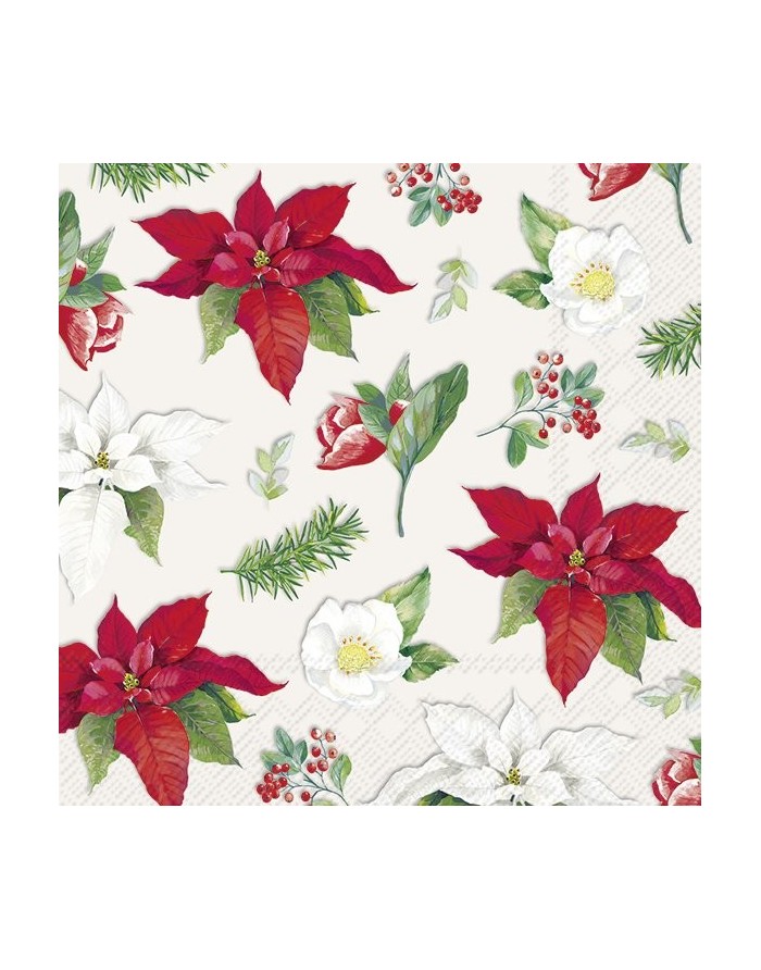 20 servilletas de papel lunch Christmas Florals Allower White