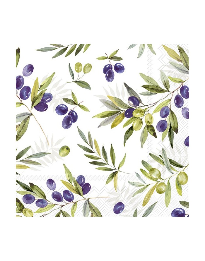 20 servilletas de papel lunch Olive Branches Light Grey