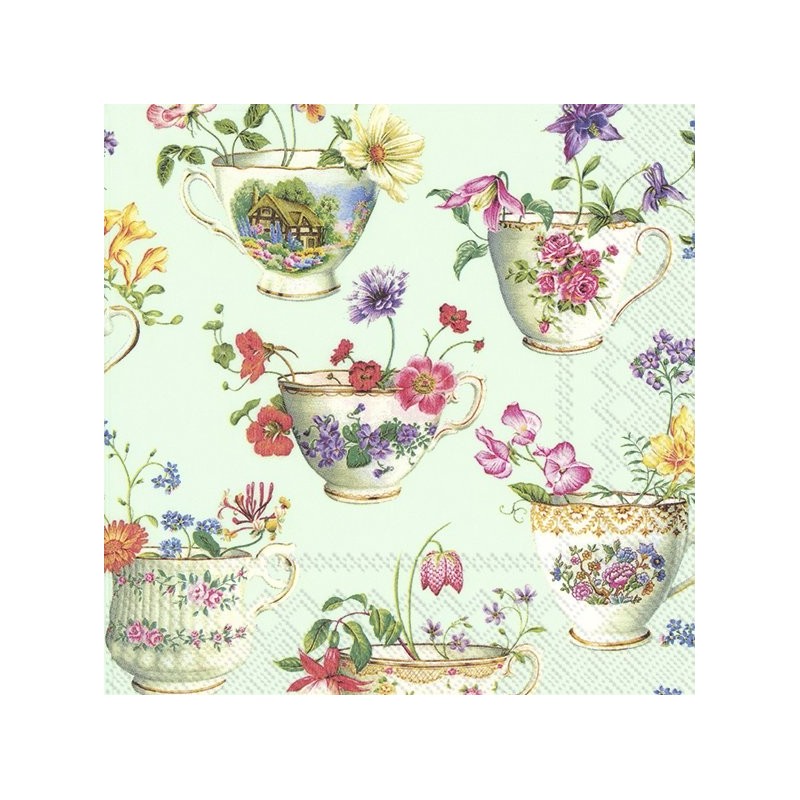 20 servilletas de papel lunch Cup of Flowers Light Green