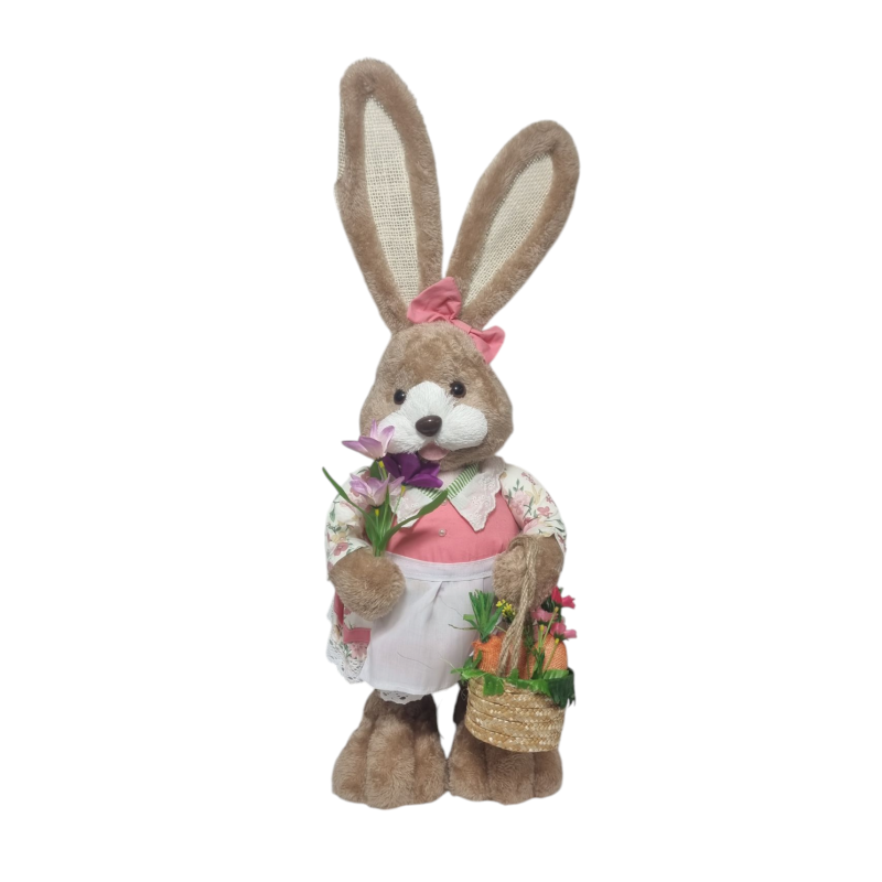 Coneja granjera con flores y cesta de zanahorias 68 cm