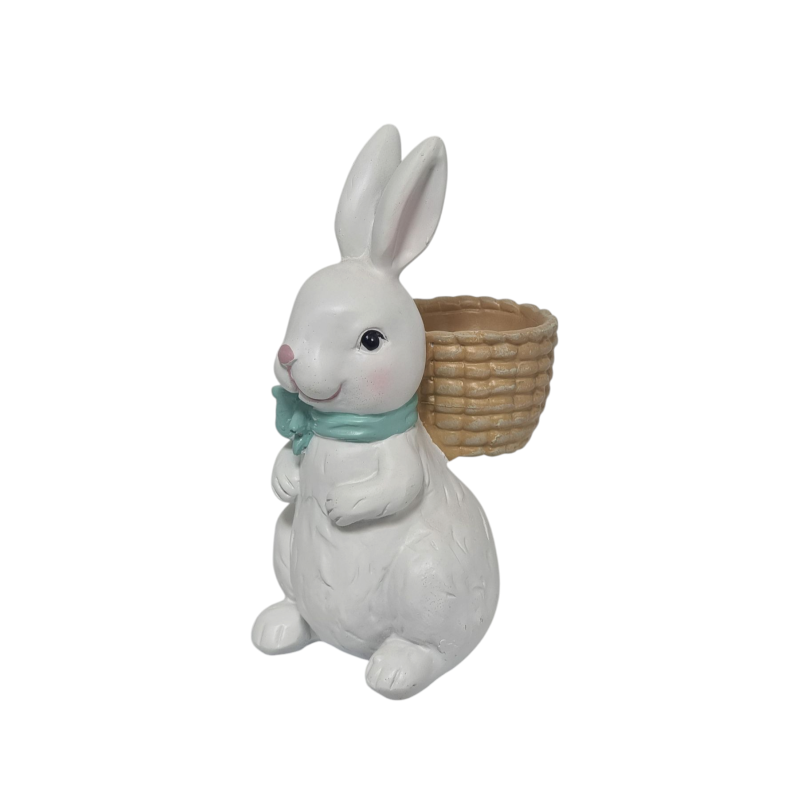 Conejo poliresina con cesto en la espalda 14,5 cm