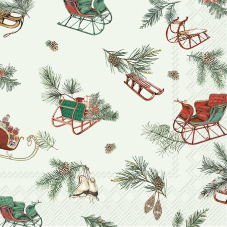 20 servilletas de papel lunch Sleigh Time Mint