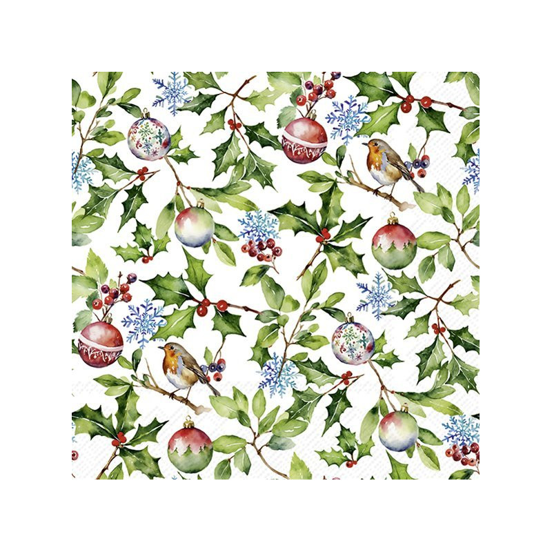 20 servilletas de papel cocktail Christmas Holly