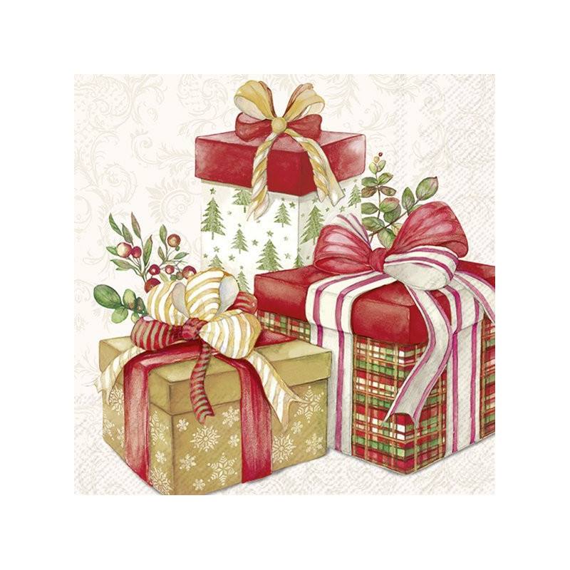 20 servilletas de papel lunch Presents from Santa cream