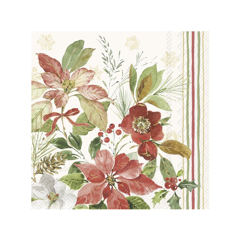 20 servilletas de papel lunch Poinsettia Bouquet Cream
