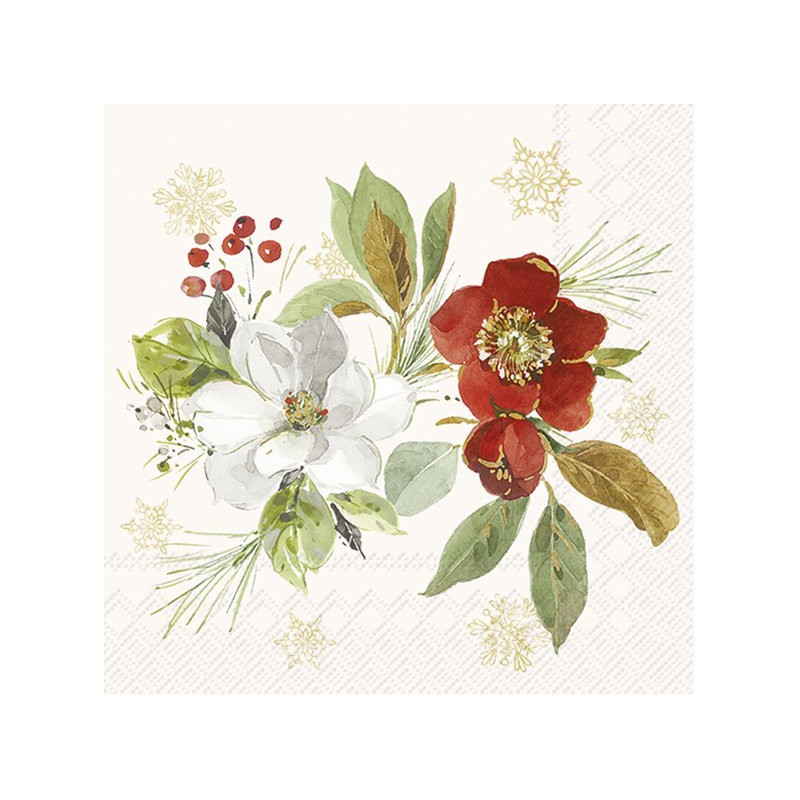 20 servilletas de papel  cocktail Poinsettia Bouquet cream