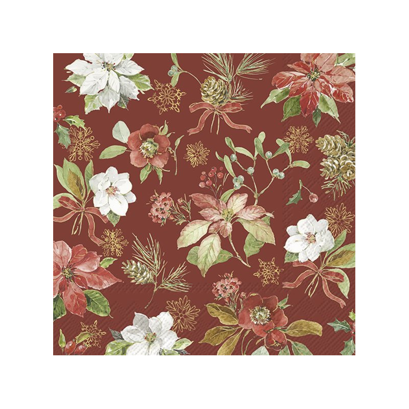 20 servilletas de papel lunch Poinsettia Flowers Red