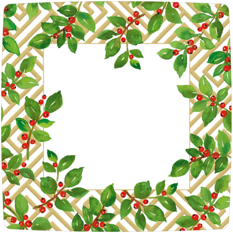 8 platos grandes de cartón Holly and Fretwork White Square