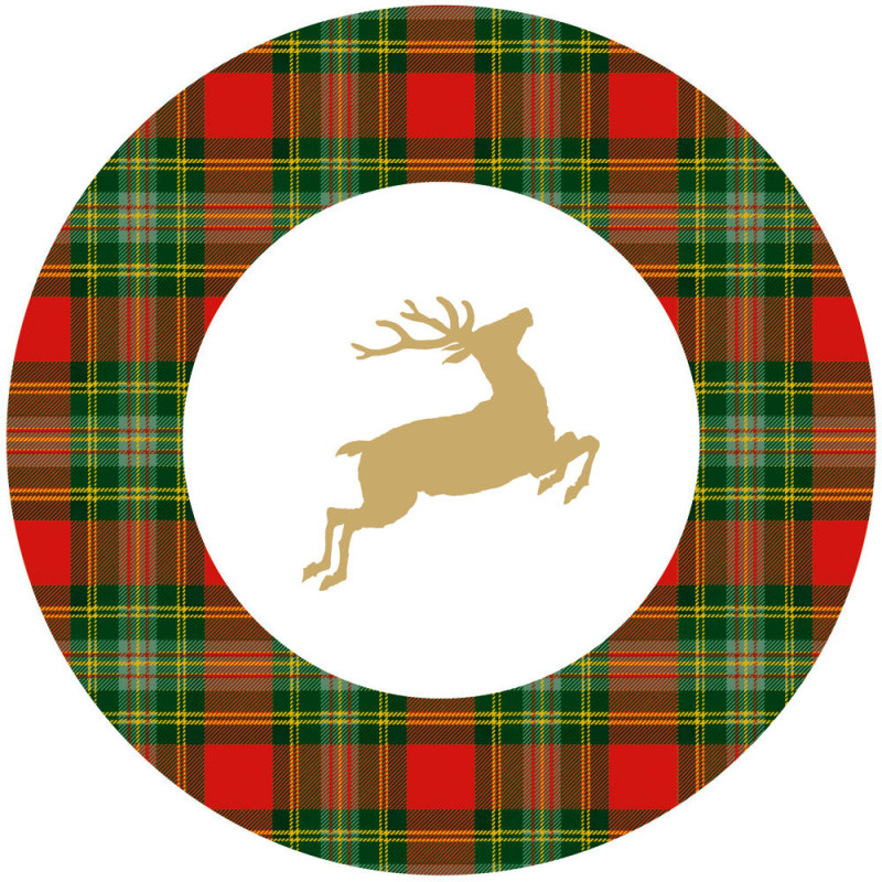8 platos grandes de cartón Reindeer Tartan Red