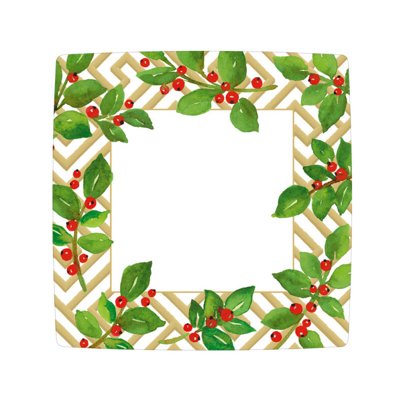 8 platos pequeños de cartón Holly and Fretwork White