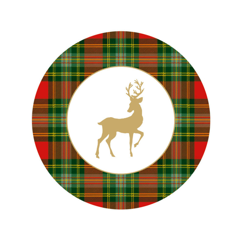 8 platos pequeños de cartón Reindeer Tartan Red