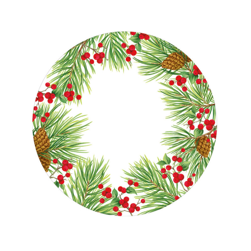 8 platos pequeños de cartón Evergreen and Berries White