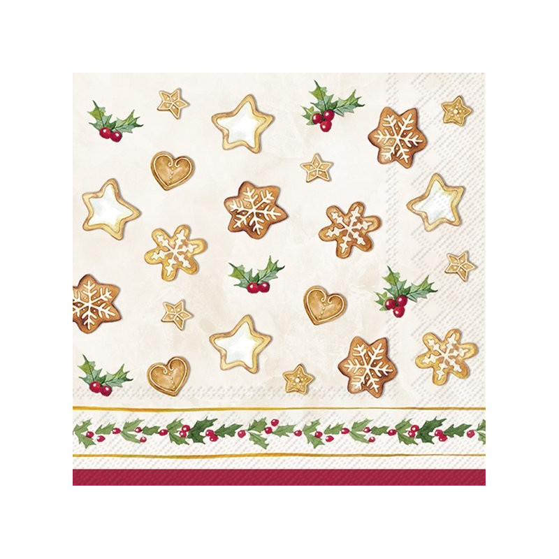 20 servilletas de papel cocktail Cookie Garland cream