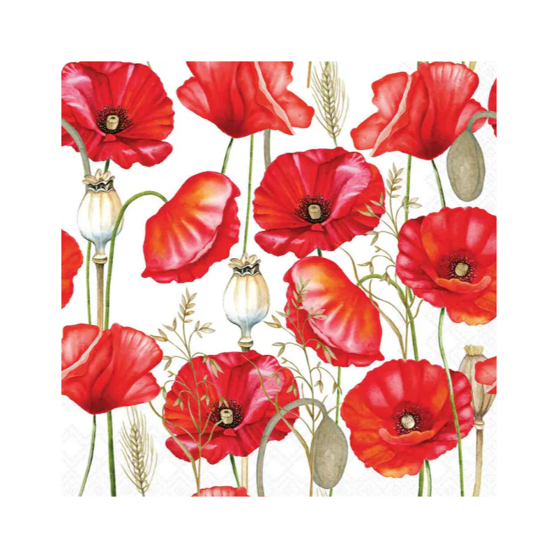 20 servilletas de papel lunch Poppy all over white