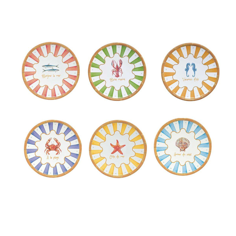 Set 6 platos postre melamina Saint Tropez 23 cm