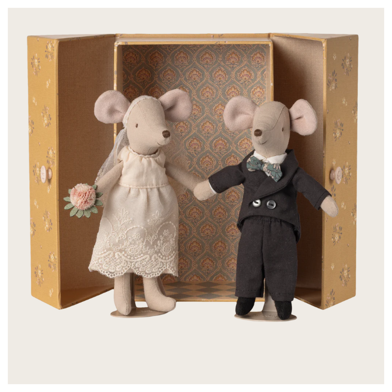 Pareja de ratones de boda en caja Mamá y Papá