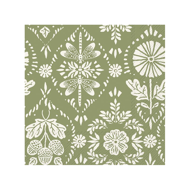 20 servilletas de papel lunch Floral Ornament Green