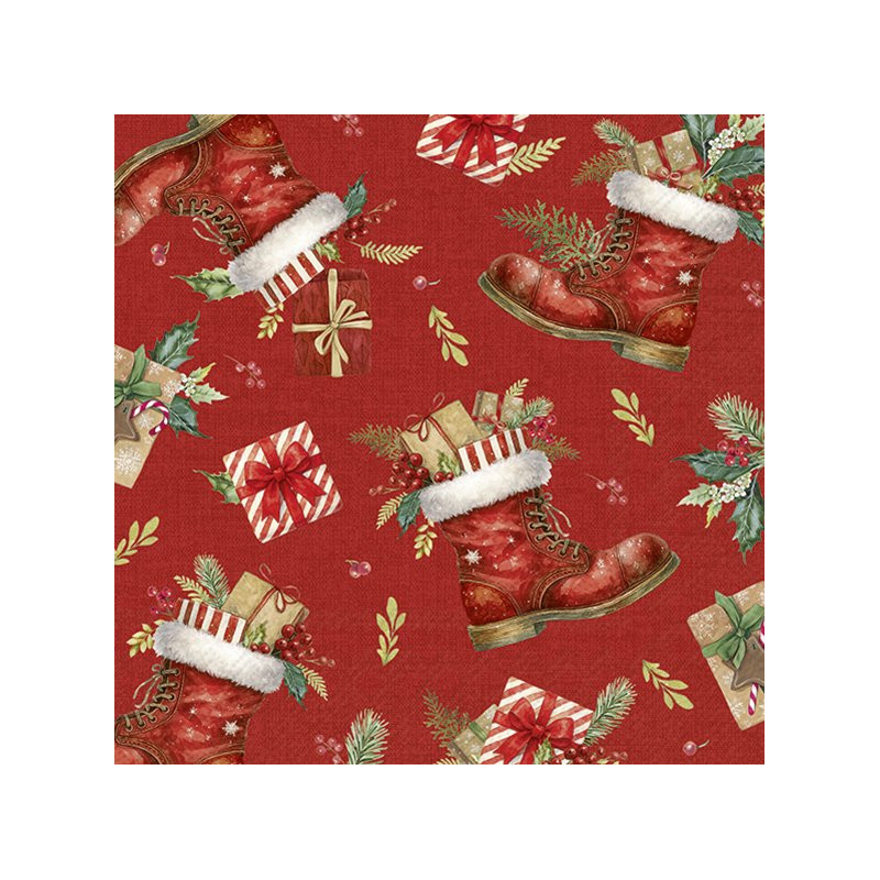 20 servilletas de papel lunch Christmas Boots Allover Red