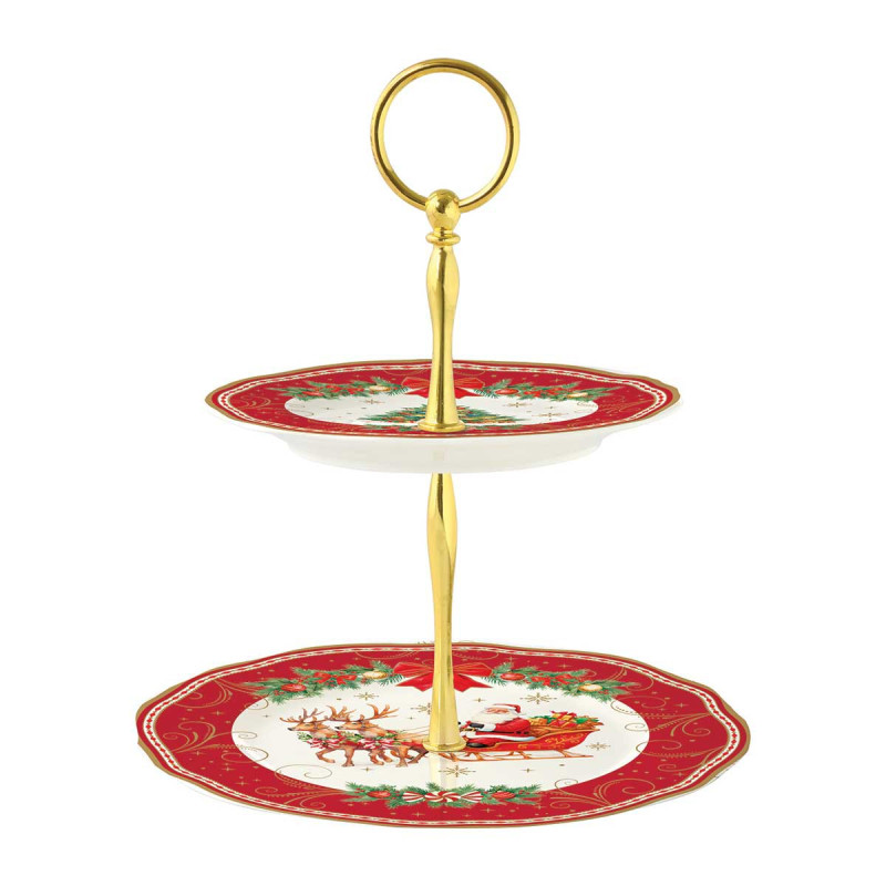 Fuente porcelana 2 niveles Christmas Heritage