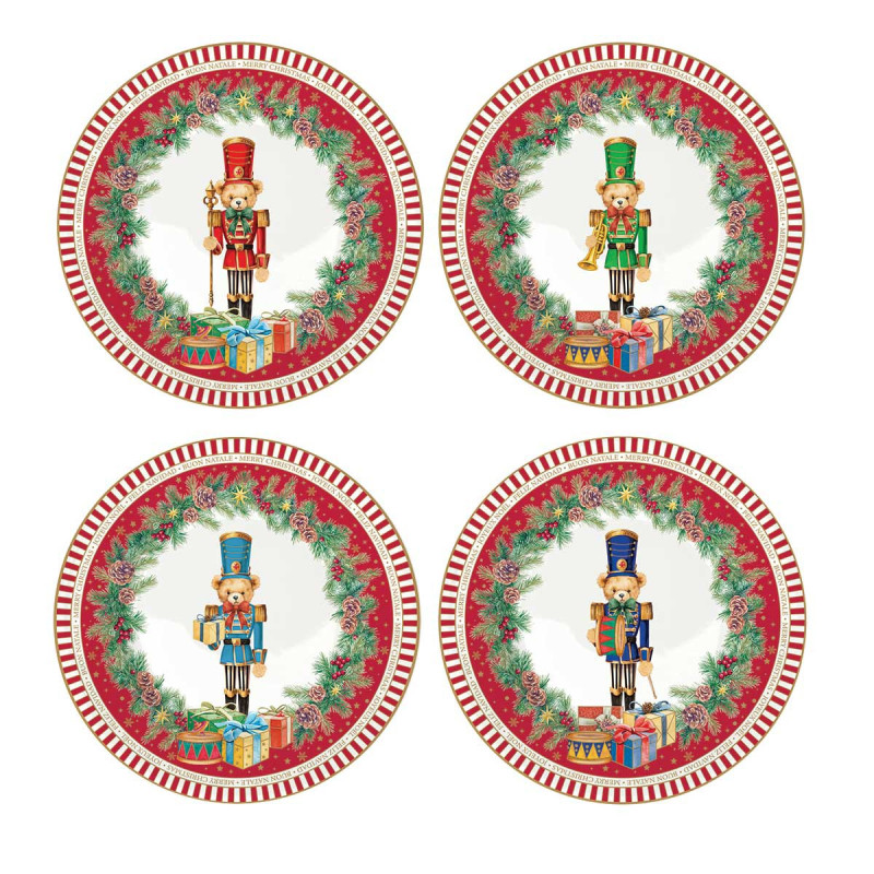 Set 4 platos postre porcelana Christmas Teddy 19 cm